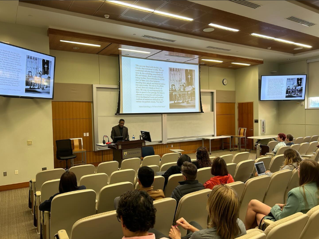 Professor Corey D.B. Walker speaks to UNCG students at the PBK Visiting Scholar event, March 2024.